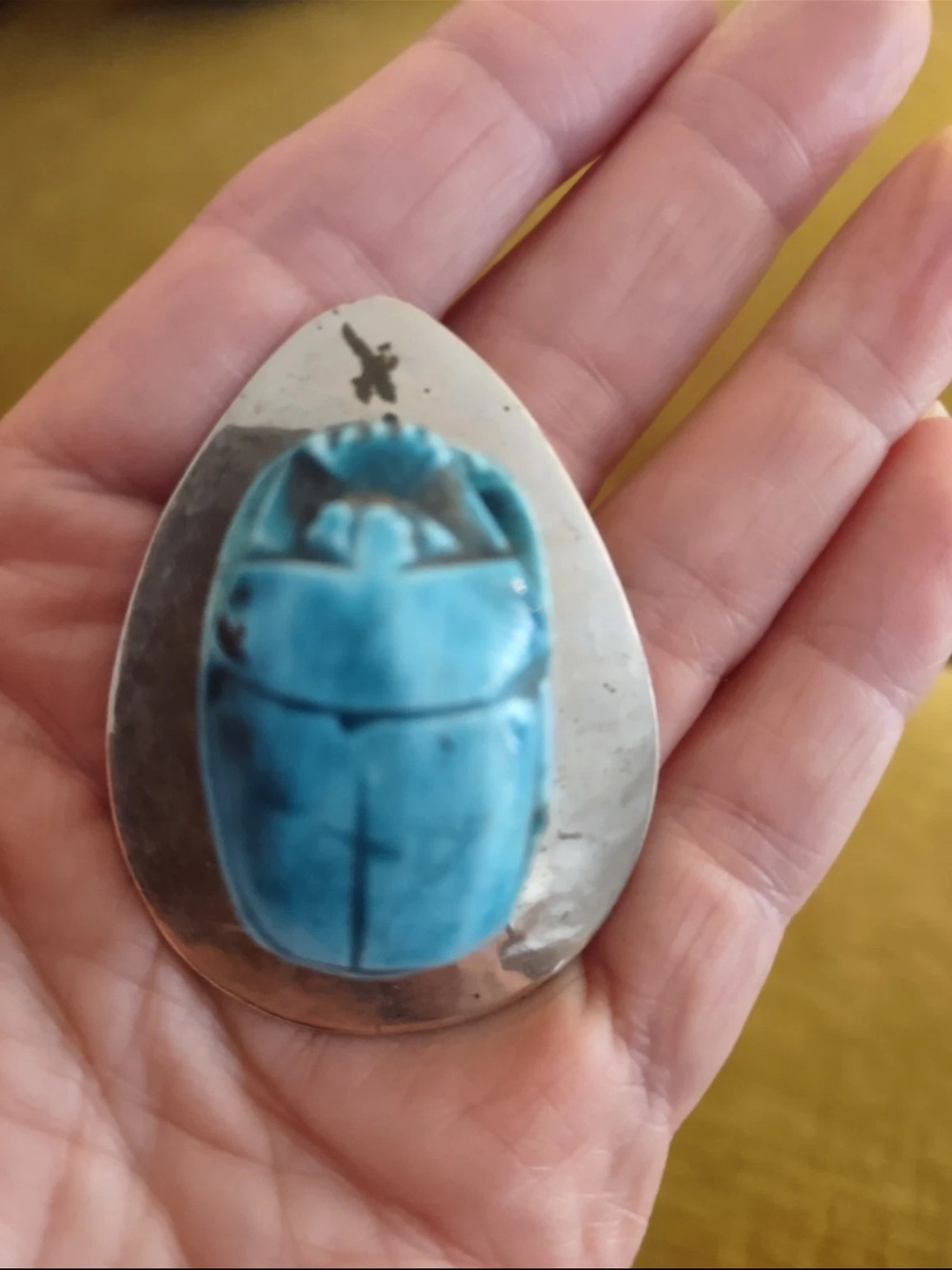 Vintage Y2K Faux Turquoise Clip Scarab Earrings on Silver Tone Backing